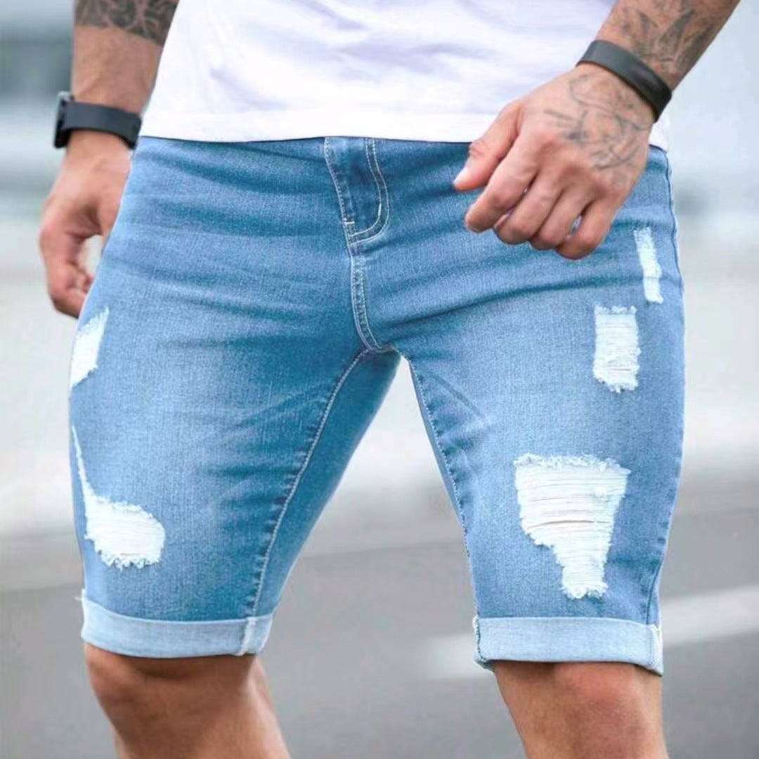 Men’s Blue Distressed Denim Shorts - Deviso