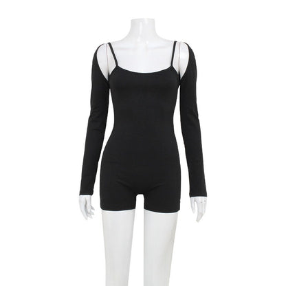 Women Slim Fit Athleisure Jumpsuit Set | Solid Color Summer Outfit