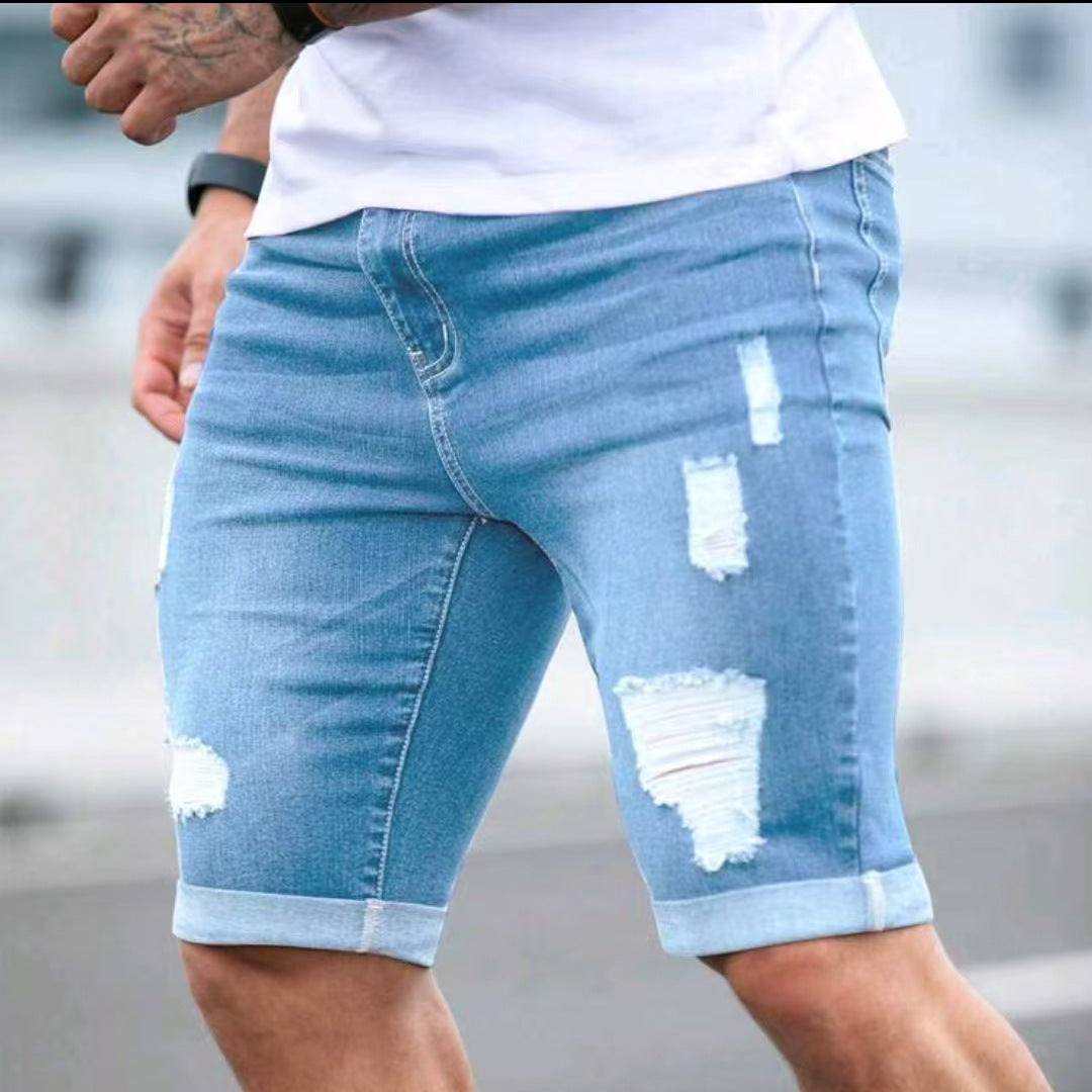Men’s Blue Distressed Denim Shorts - Deviso