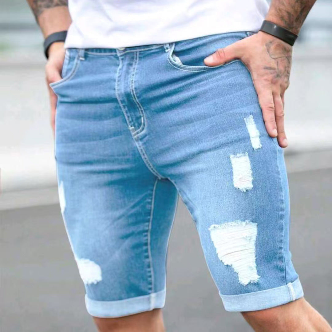Men’s Blue Distressed Denim Shorts - Deviso
