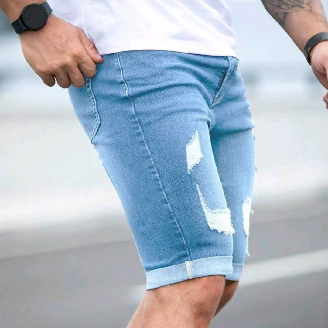 Men’s Blue Distressed Denim Shorts - Deviso
