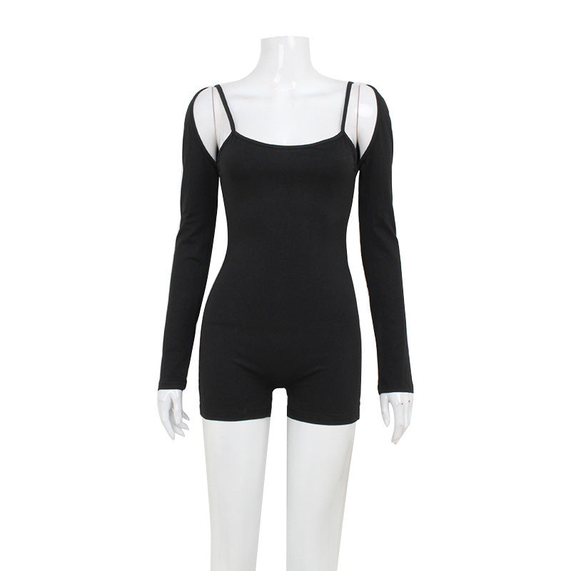 Women Slim Fit Athleisure Jumpsuit Set | Solid Color Summer Outfit
