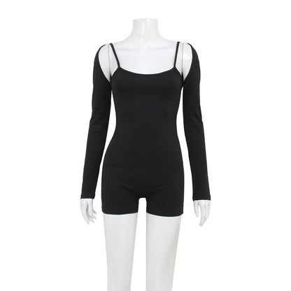 Women Slim Fit Athleisure Jumpsuit Set | Solid Color Summer Outfit