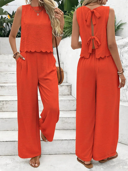 Women 2 Piece Summer Set | Sleeveless Top &amp; Casual Pants Outfit